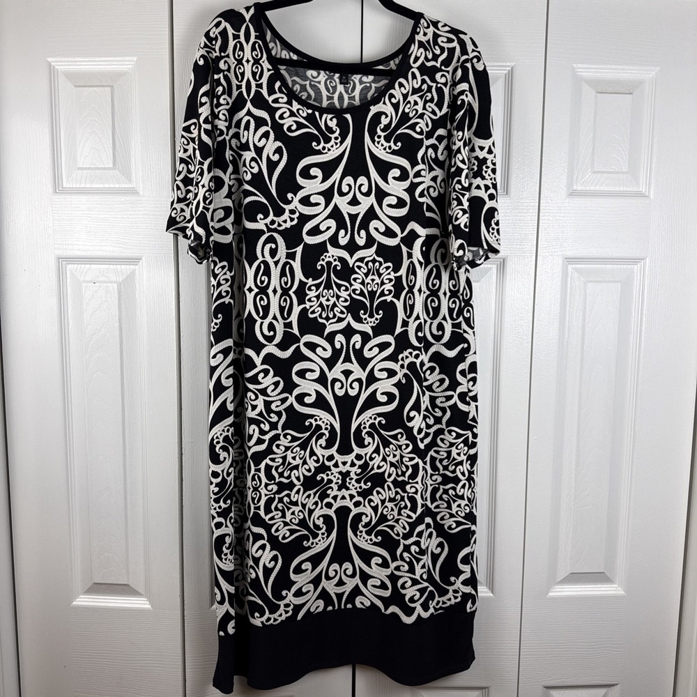 Sami & Jo Women's 2X Plus Size Dress‎ Black and White Short Sleeves Textured